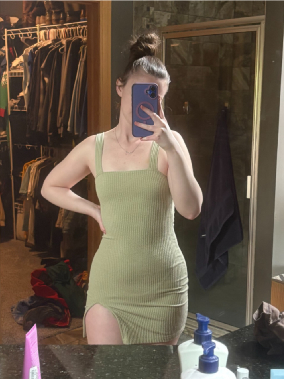 Green Mini Dress with Thigh Slit from Motel